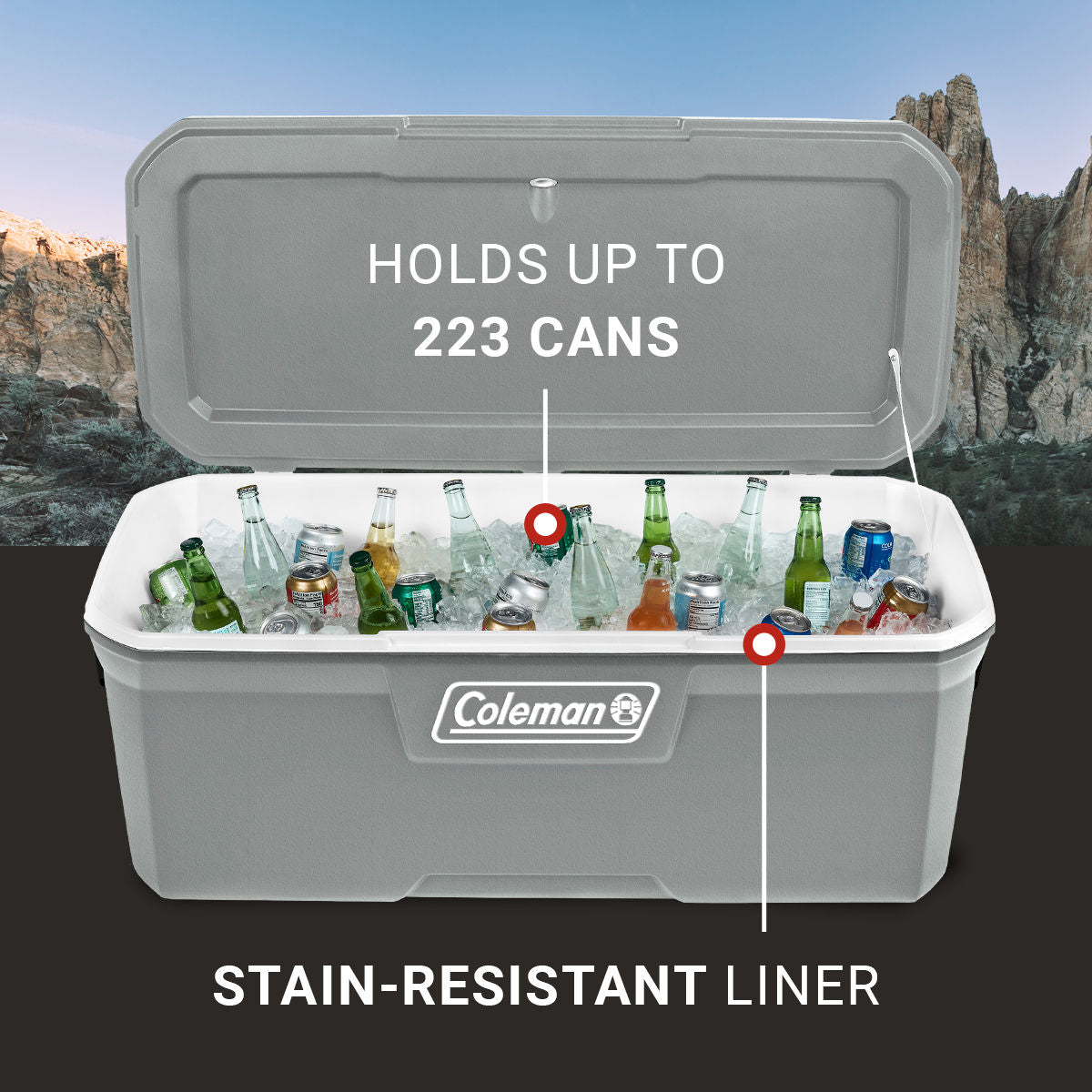 Coleman Classic Series 150-Quart Hard Cooler | Rock Gray | Cup Holder