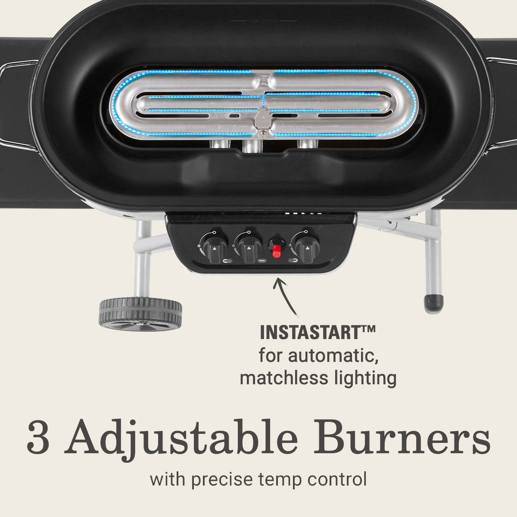 Coleman RoadTrip® 285 Portable Stand-Up Propane Grill | Black | 20,000 BTUs | 3 Independently Adjustable Burners | Push-Button Ignition