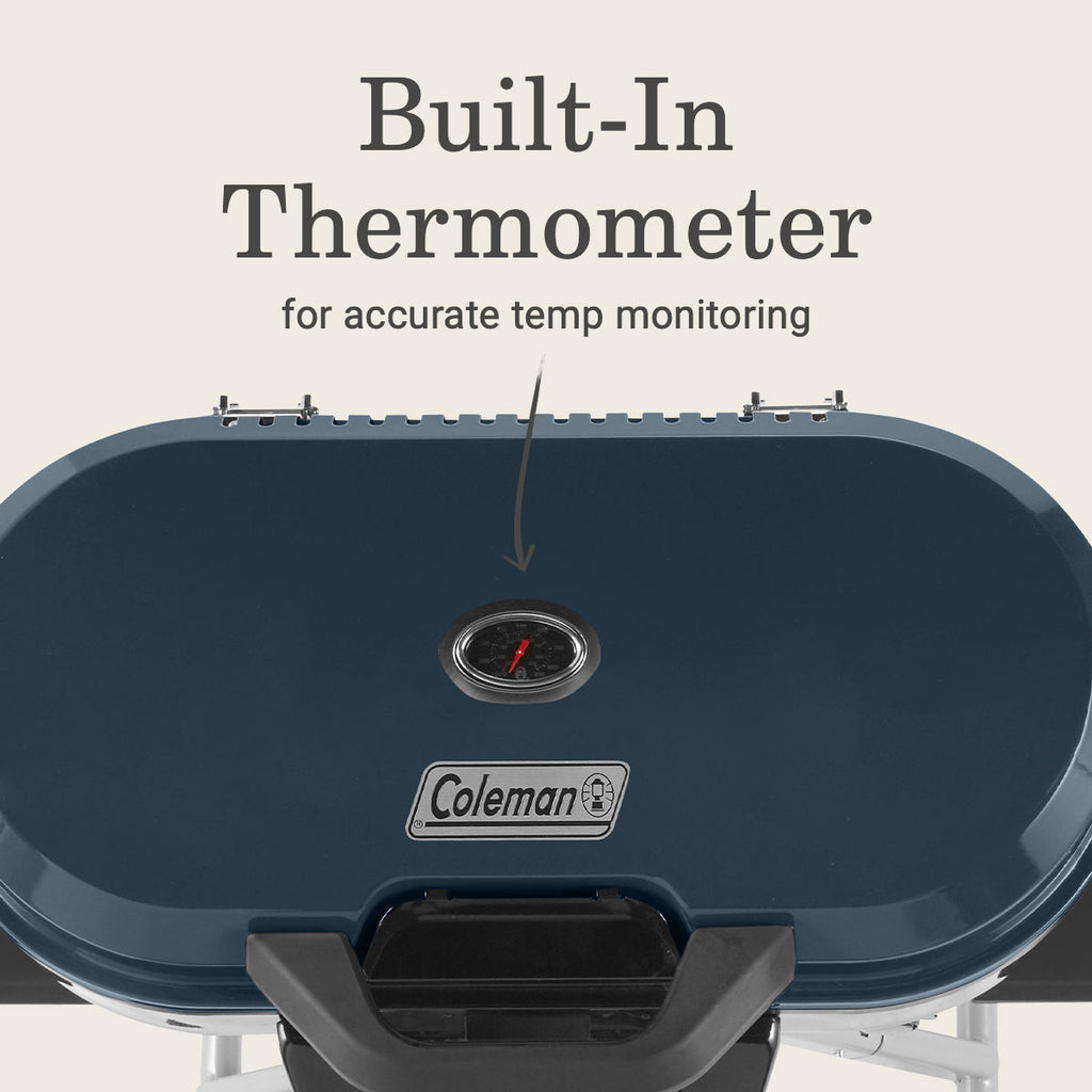 Coleman RoadTrip® 285 Portable Stand-Up Propane Grill | Blue | 20,000 BTUs | 3 Independently Adjustable Burners | Push-Button Ignition