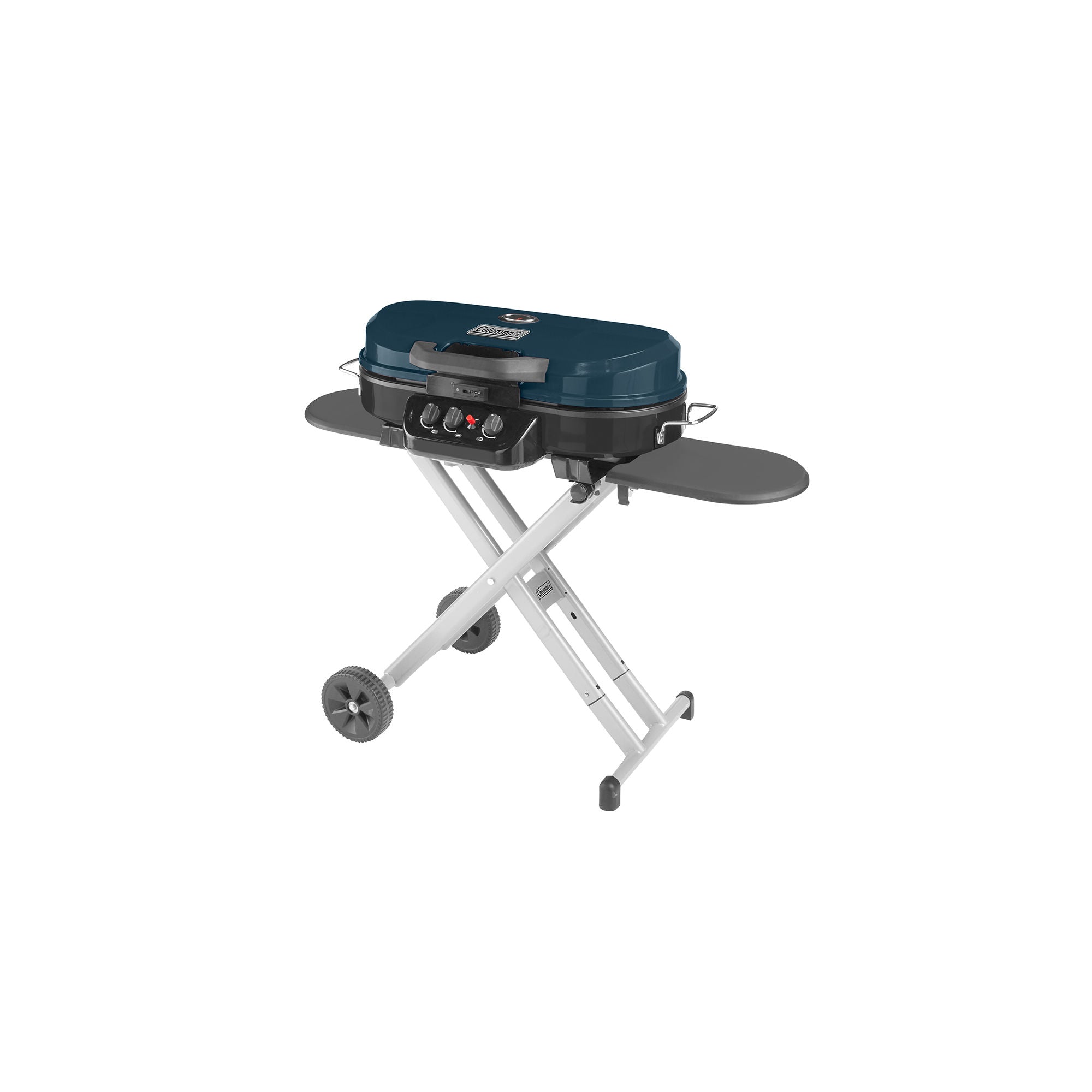 Coleman RoadTrip® 285 Portable Stand-Up Propane Grill | Blue | 20,000 BTUs | 3 Independently Adjustable Burners | Push-Button Ignition