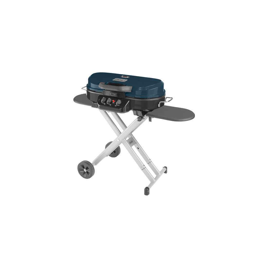 Coleman RoadTrip® 285 Portable Stand-Up Propane Grill | Navy | 20,000 BTUs | 3 Independently Adjustable Burners | Push-Button Ignition