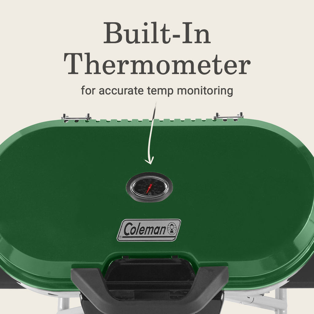 Coleman RoadTrip® 285 Portable Stand-Up Propane Grill | Green | 20,000 BTUs | 3 Independently Adjustable Burners | Push-Button Ignition