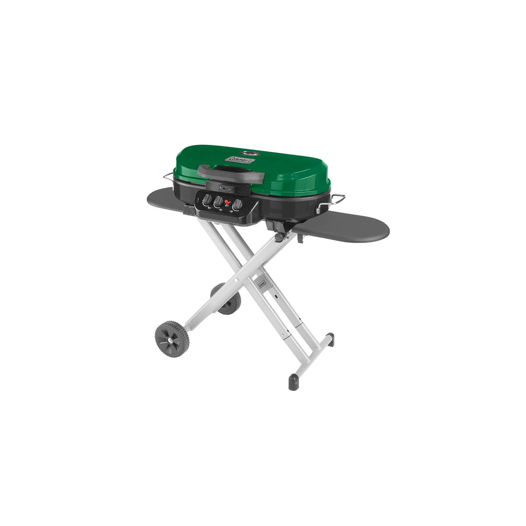 Coleman RoadTrip® 285 Portable Stand-Up Propane Grill | Deep Green | 20,000 BTUs | 3 Independently Adjustable Burners | Push-Button Ignition