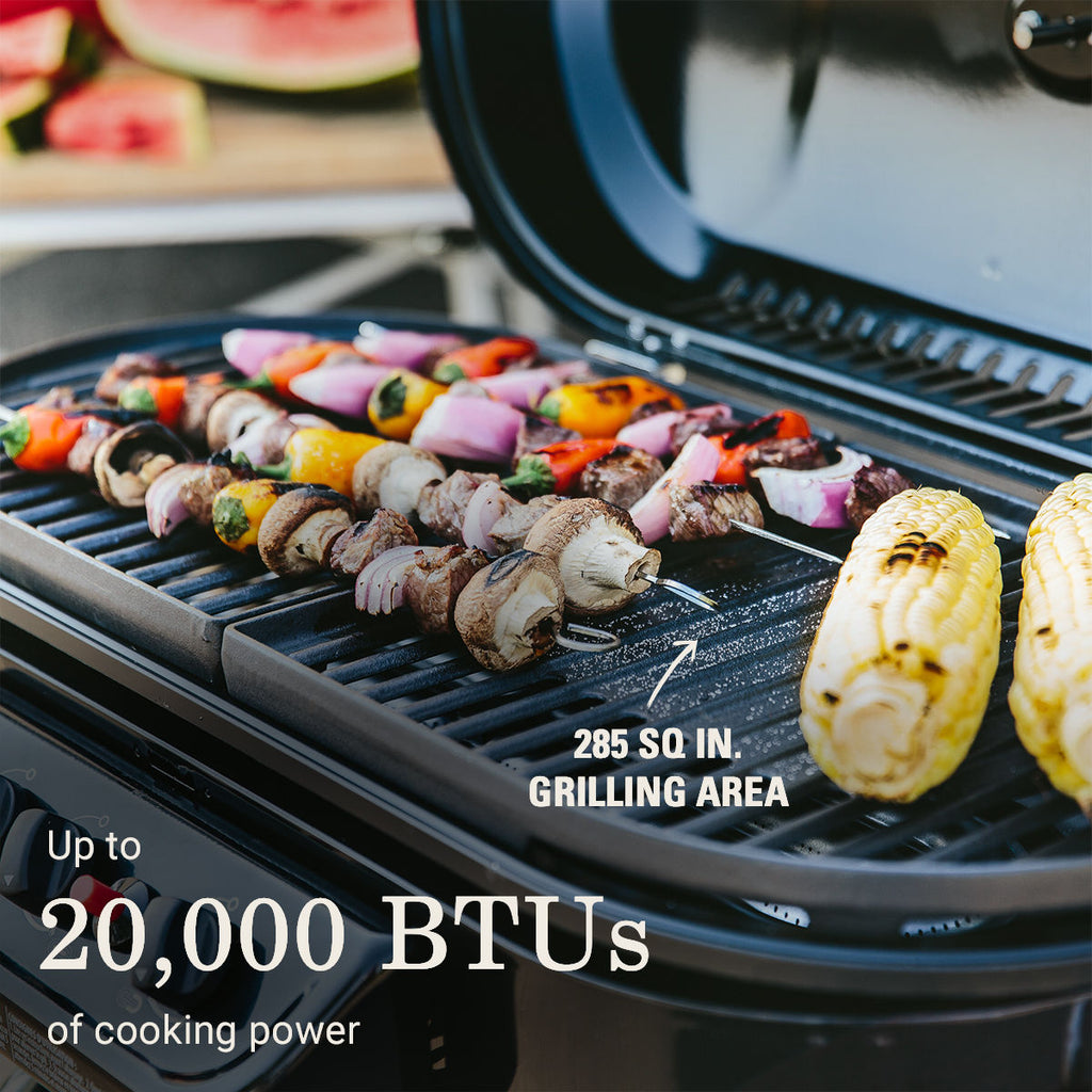 Coleman RoadTrip® 285 Portable Stand-Up Propane Grill | Orange | 20,000 BTUs | 3 Independently Adjustable Burners | Push-Button Ignition
