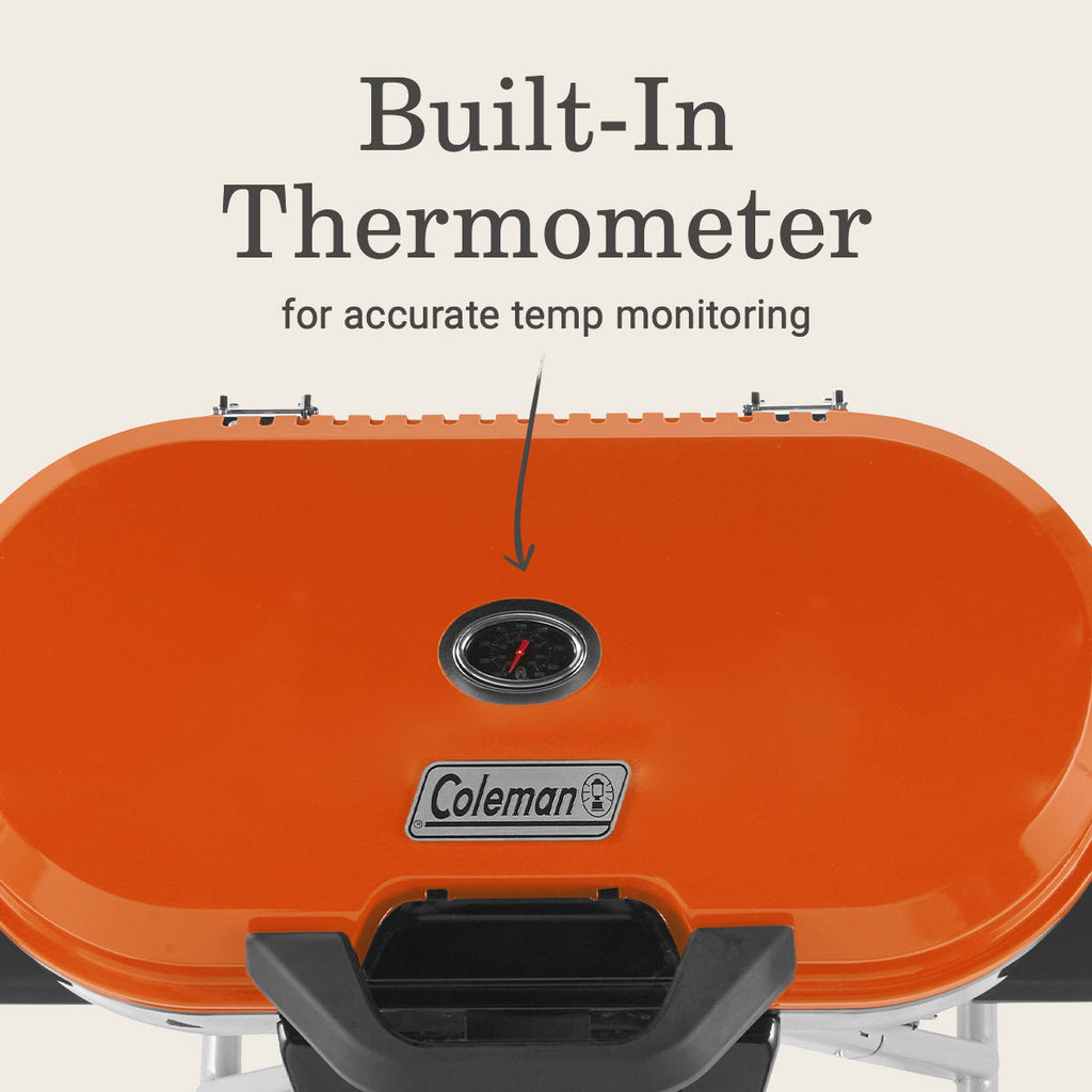 Coleman RoadTrip® 285 Portable Stand-Up Propane Grill | Orange | 20,000 BTUs | 3 Independently Adjustable Burners | Push-Button Ignition
