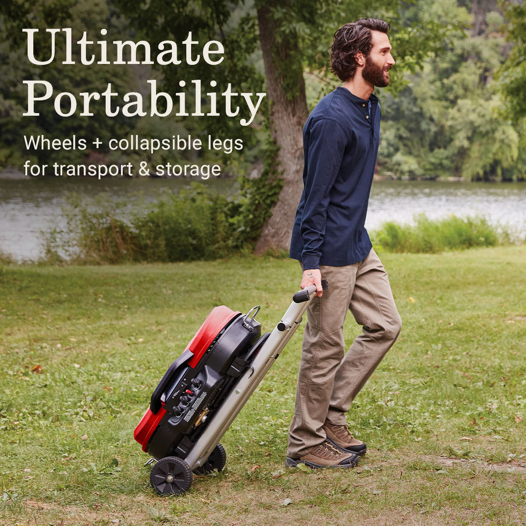 Coleman RoadTrip® 285 Portable Stand-Up Propane Grill | Red | 20,000 BTUs | 3 Independently Adjustable Burners | Easy Cleaning | Push-Button Ignition