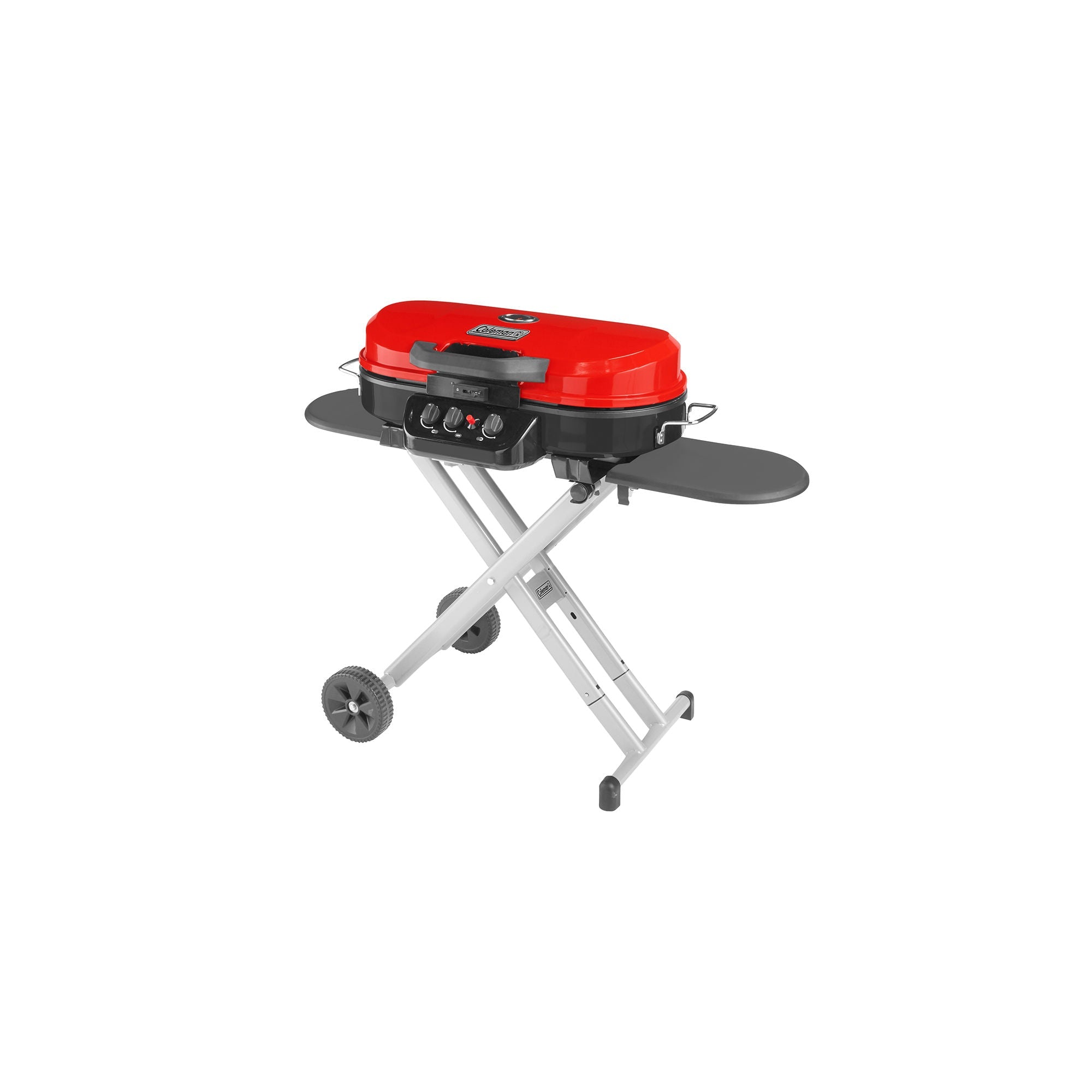Coleman RoadTrip® 285 Portable Stand-Up Propane Grill | Red | 20,000 BTUs | 3 Independently Adjustable Burners | Easy Cleaning | Push-Button Ignition