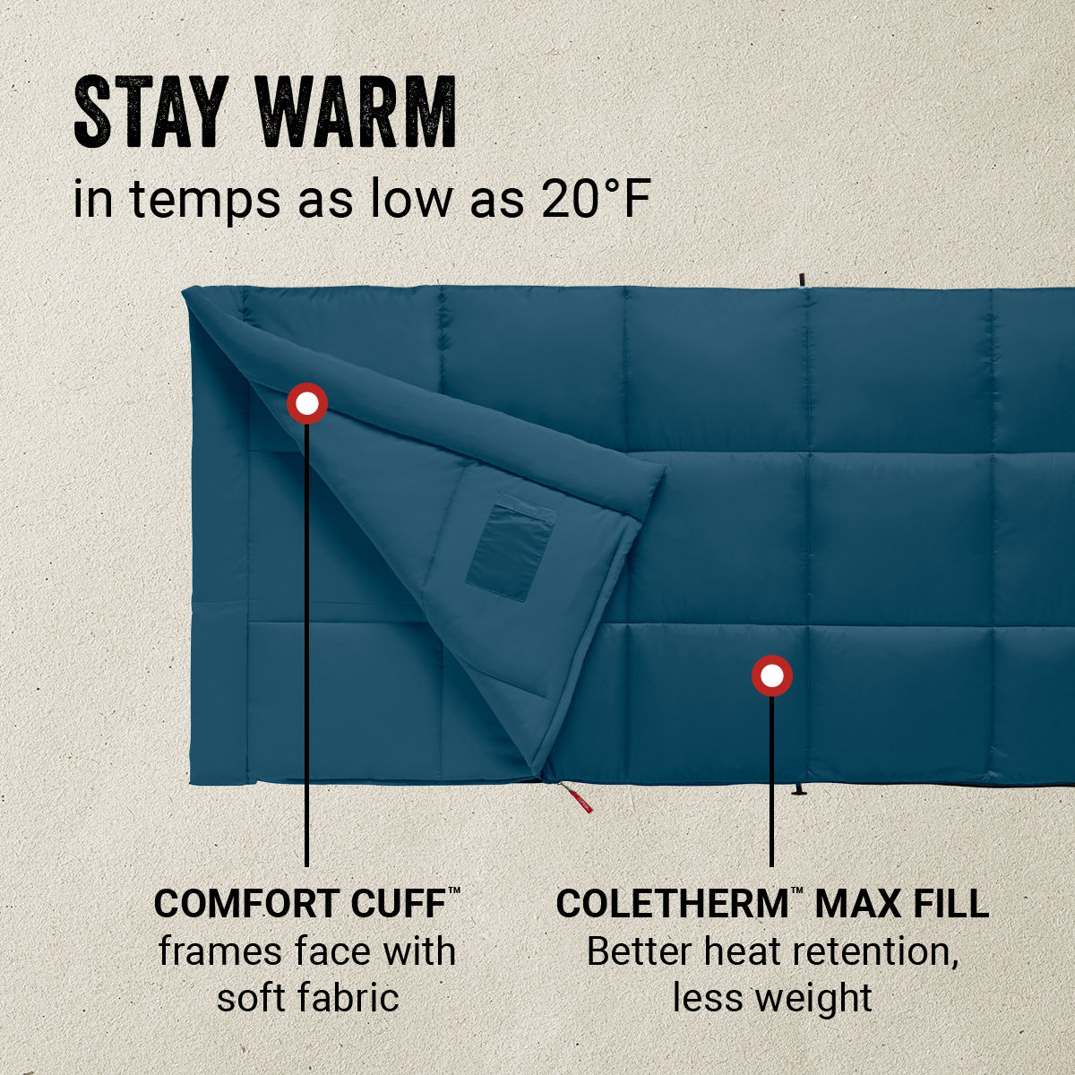 Coleman Kompact™ 20°F Rectangle Sleeping Bag | 75"l X 33"w | Space