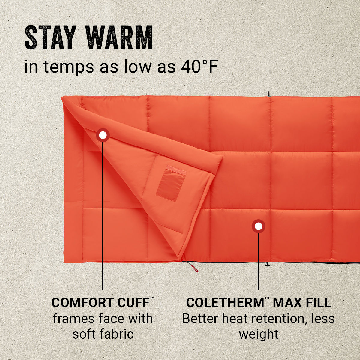 Coleman Kompact™ 40°F Rectangle Sleeping Bag | 75"l X 33"w | Tiger Lily