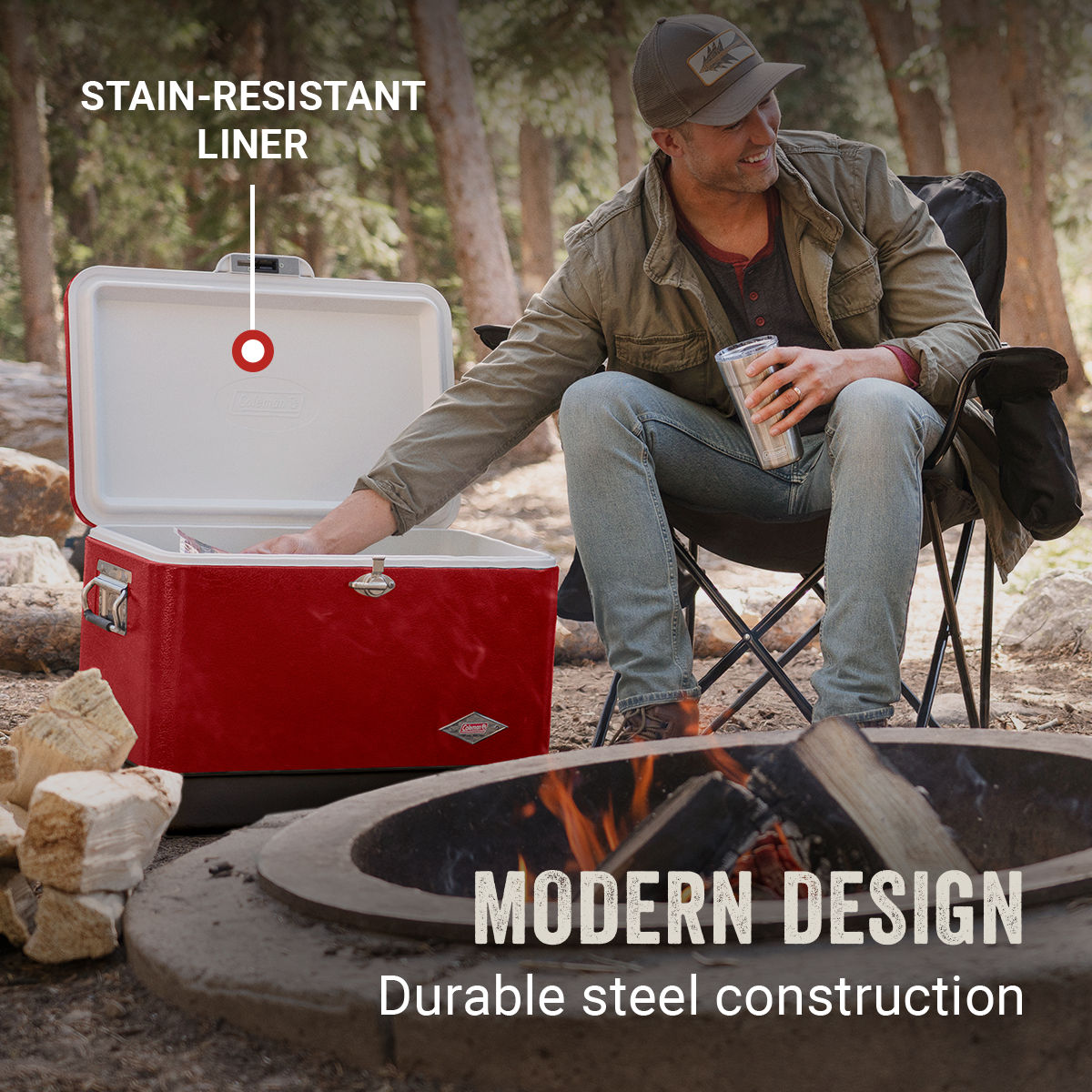 Coleman Vintage 54-Quart Steel Belted® Cooler | Red | Supports Up To 250 lbs