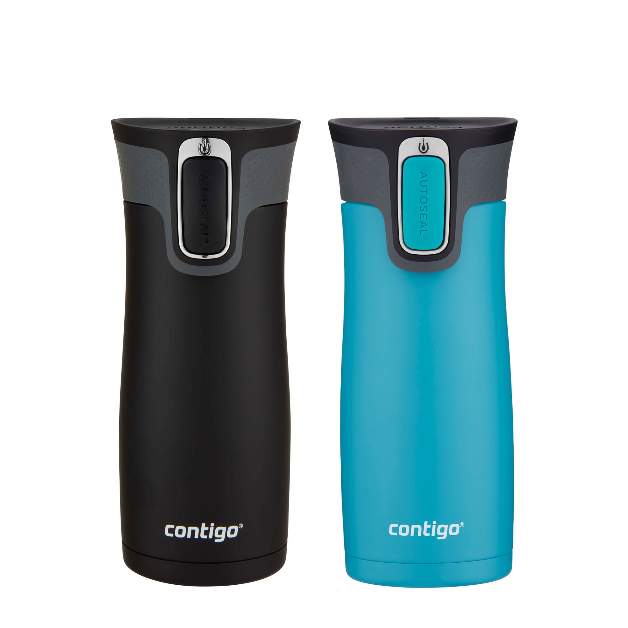 Contigo® West Loop Stainless Steel Travel Mug with AUTOSEAL®Lid | 16oz | 2-Pack | Black & Scuba | Cup Holder