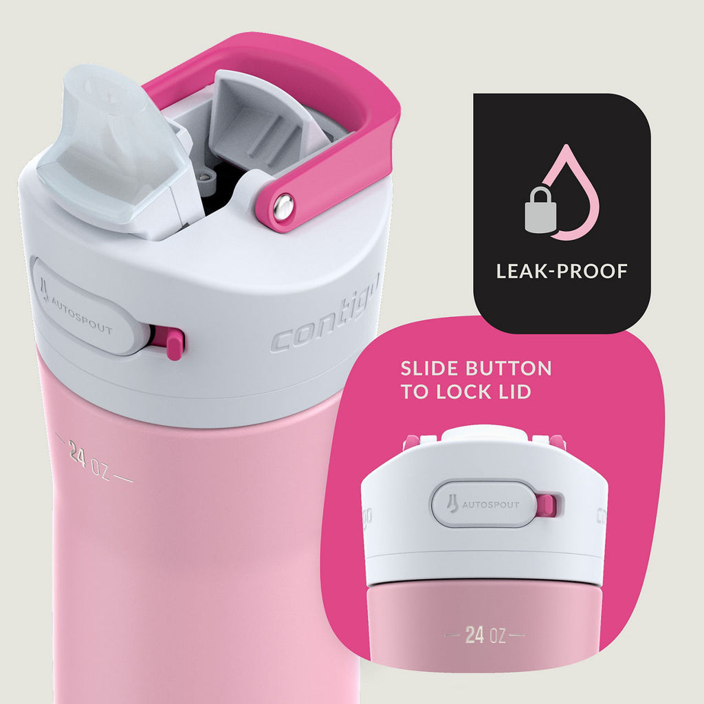 Contigo® Ashland Chill 2.0 Stainless Steel Water Bottle with AUTOSPOUT® Lid | 24oz | Strawberry Cream | Cup Holder