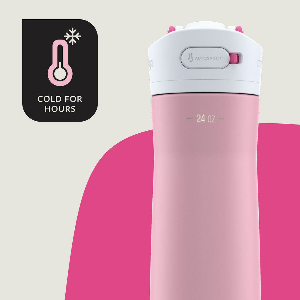 Contigo® Ashland Chill 2.0 Stainless Steel Water Bottle with AUTOSPOUT® Lid | 24oz | Strawberry Cream | Cup Holder