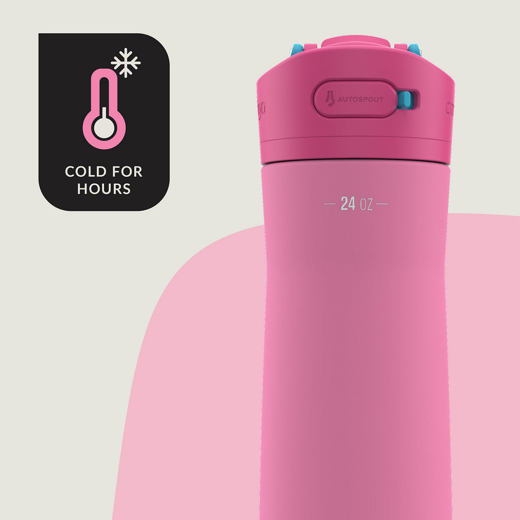 Contigo® Ashland Chill 2.0 Stainless Steel Water Bottle with AUTOSPOUT® Lid | 24oz | Azalea Soft Touch | Cup Holder
