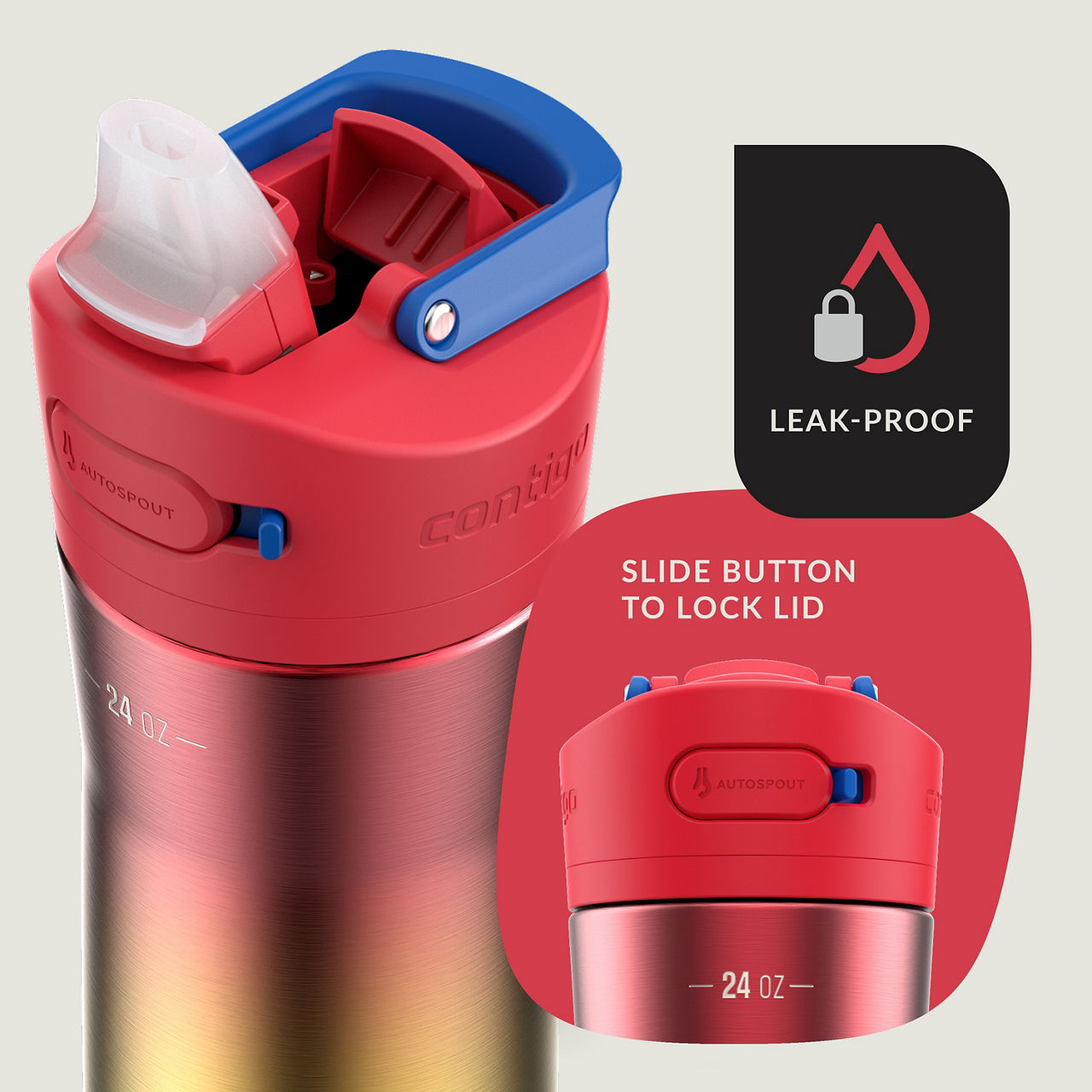 Contigo® Ashland Chill 2.0 Stainless Steel Water Bottle with AUTOSPOUT® Lid | 24 oz | Watermelon Ombre | Cup Holder
