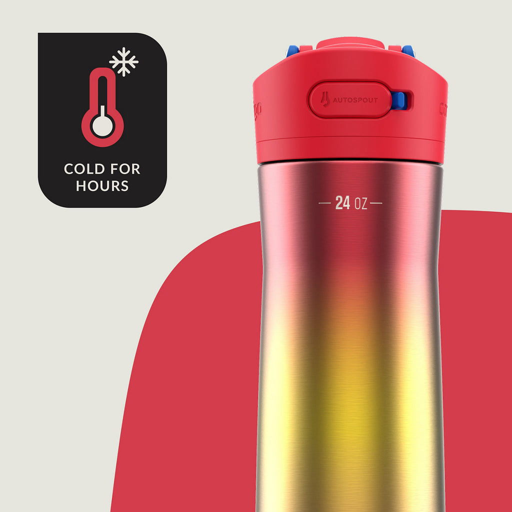 Contigo® Ashland Chill 2.0 Stainless Steel Water Bottle with AUTOSPOUT® Lid | 24 oz | Watermelon Ombre | Cup Holder