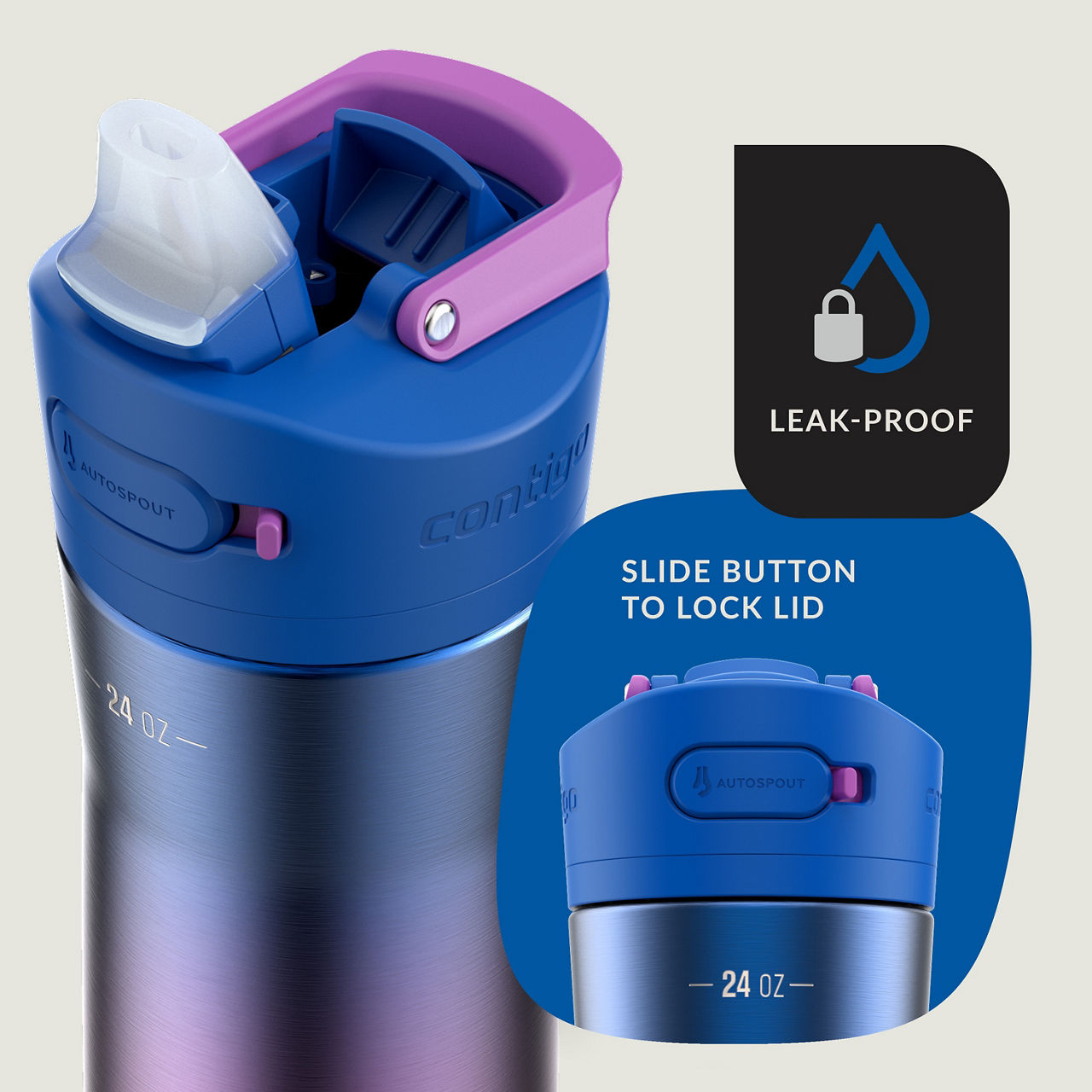 Contigo® Ashland Chill 2.0 Stainless Steel Water Bottle with AUTOSPOUT® Lid | 24oz | Lazuli Ombre | Cup Holder