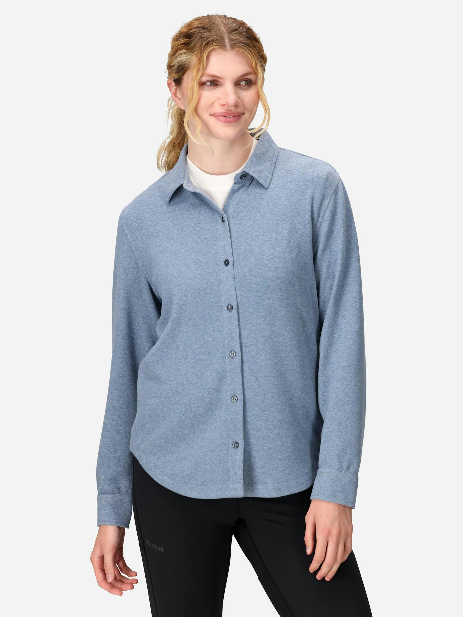 Marmot Women's Alpine Haven Soft Stretch Knit Flannel Long-Sleeve Shirt (Fall 2025) in Indigo Chambray