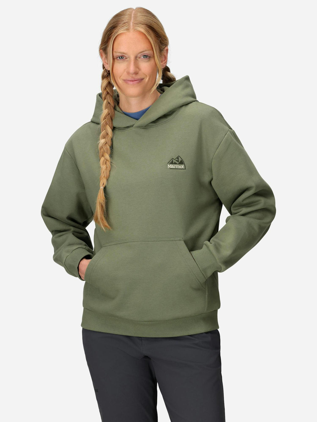Marmot Women's Peaks Hoodie Shirt in Olive Grove | Cotton