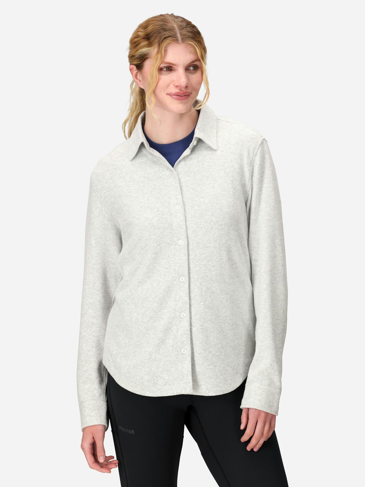 Marmot Women's Alpine Haven Soft Stretch Knit Flannel Long-Sleeve Shirt (Fall 2025) in Light Grey Heather