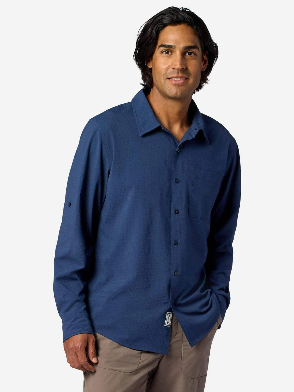 Marmot Men's AirExchange Perforated Long-Sleeve Collared Shirt (Spring 2026) in Nightfall Navy