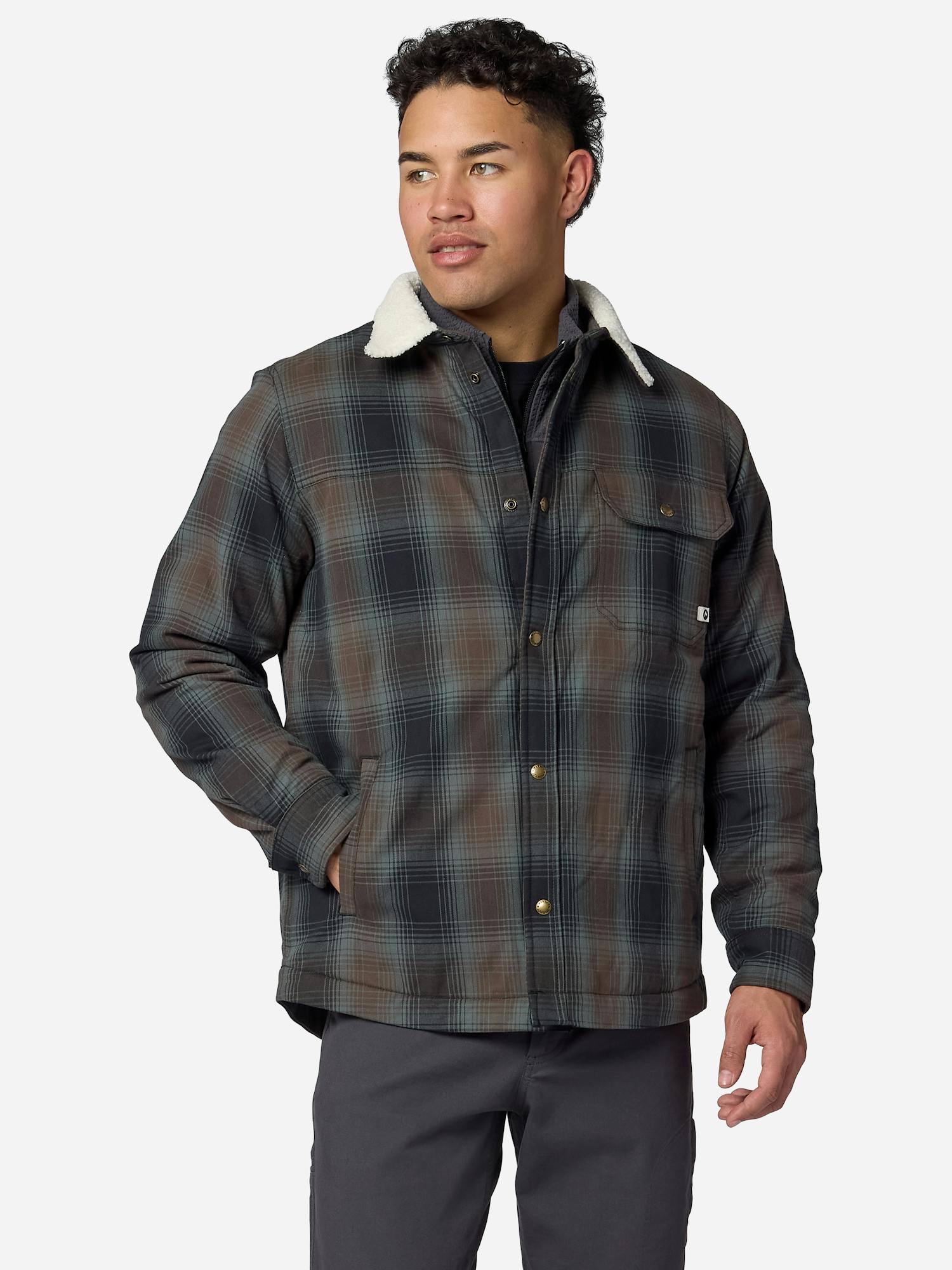 Marmot Men's Hidden Peaks Shirt Jacket in Black Cobblestone Plaid | Cotton