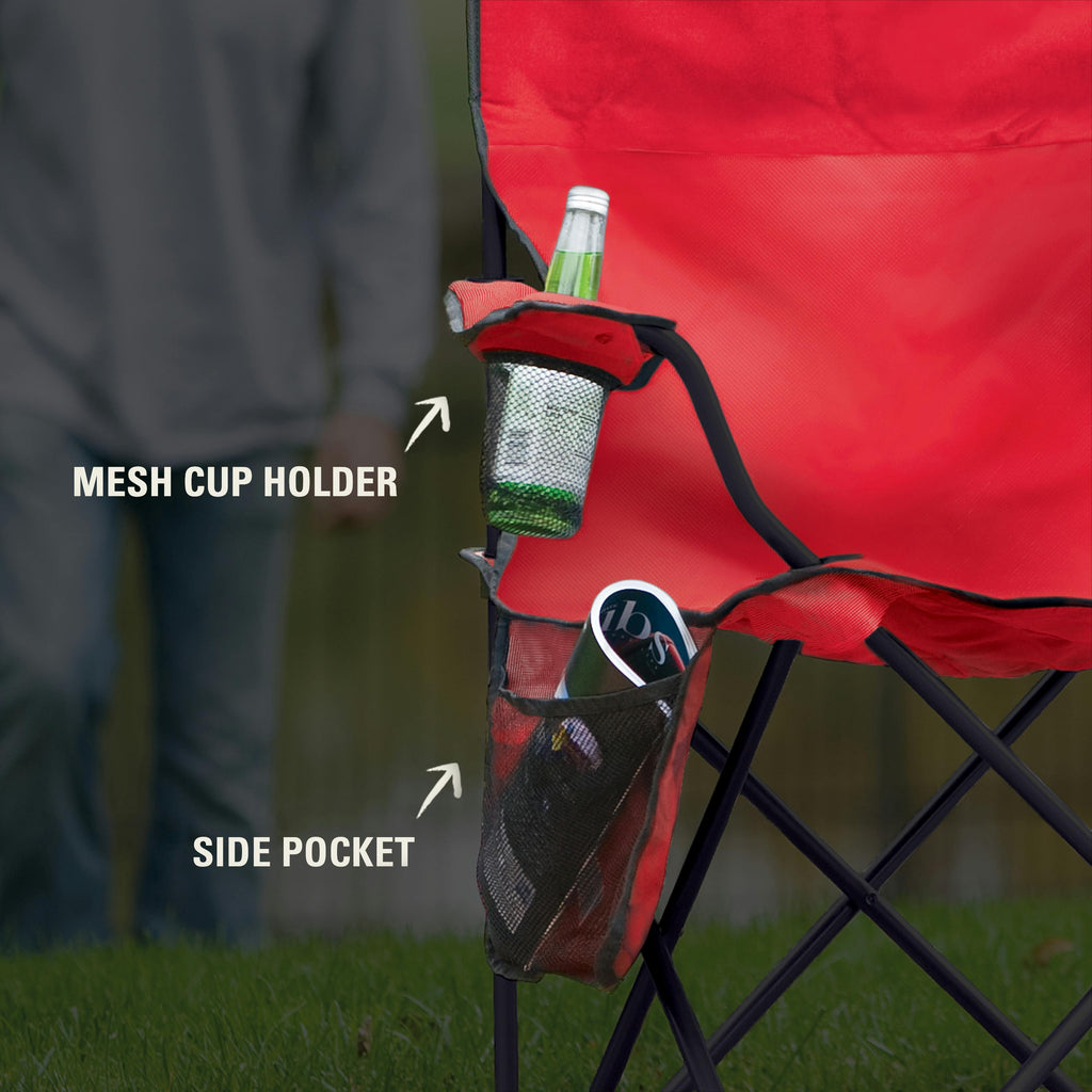 Coleman Cooler Quad Chair | Red | Cup Holder | Strong Steel Frame | Adjustable Arm Heights