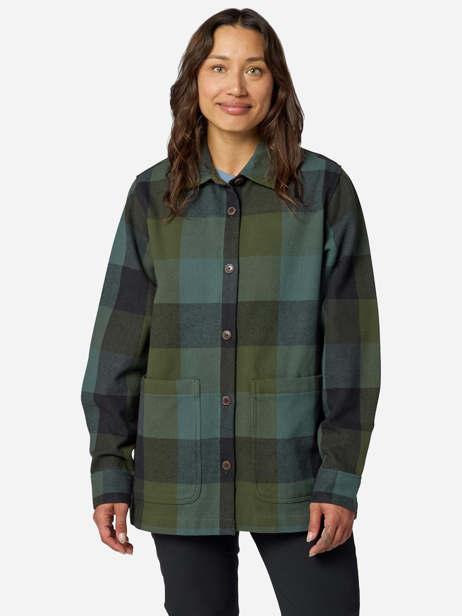 Marmot Women’s Pinecrest Heavyweight Flannel Overshirt in Nori Cobblestone Plaid | Cotton