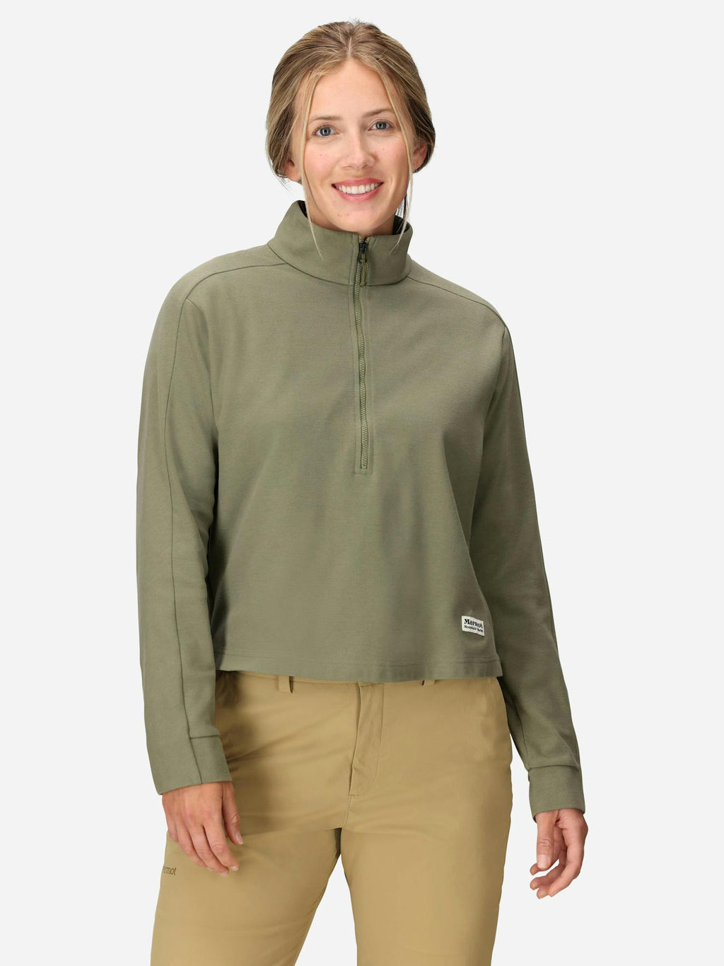 Marmot Women's Redwood Half-Zip (Fall 2025) Shirt in Olive Grove | Cotton