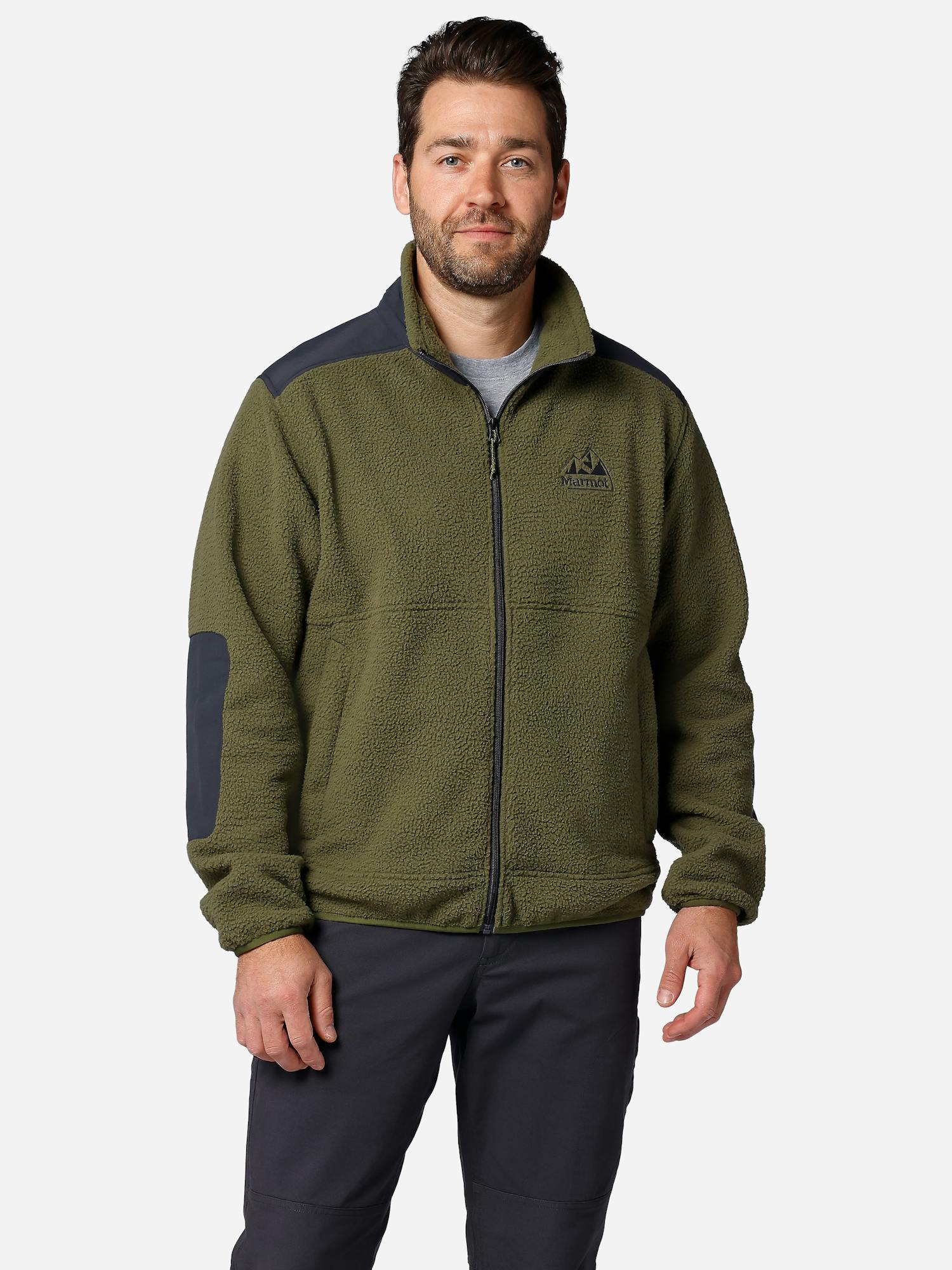 Marmot Men’s Wanderer High-Pile Fleece Full-Zip Jacket in Surplus Green/Blackened