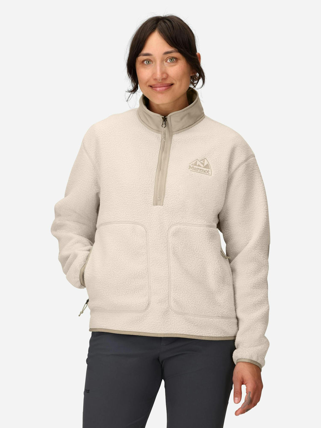 Marmot Women's Wanderer High-Pile Fleece Quarter-Zip Shirt in Birch Bark
