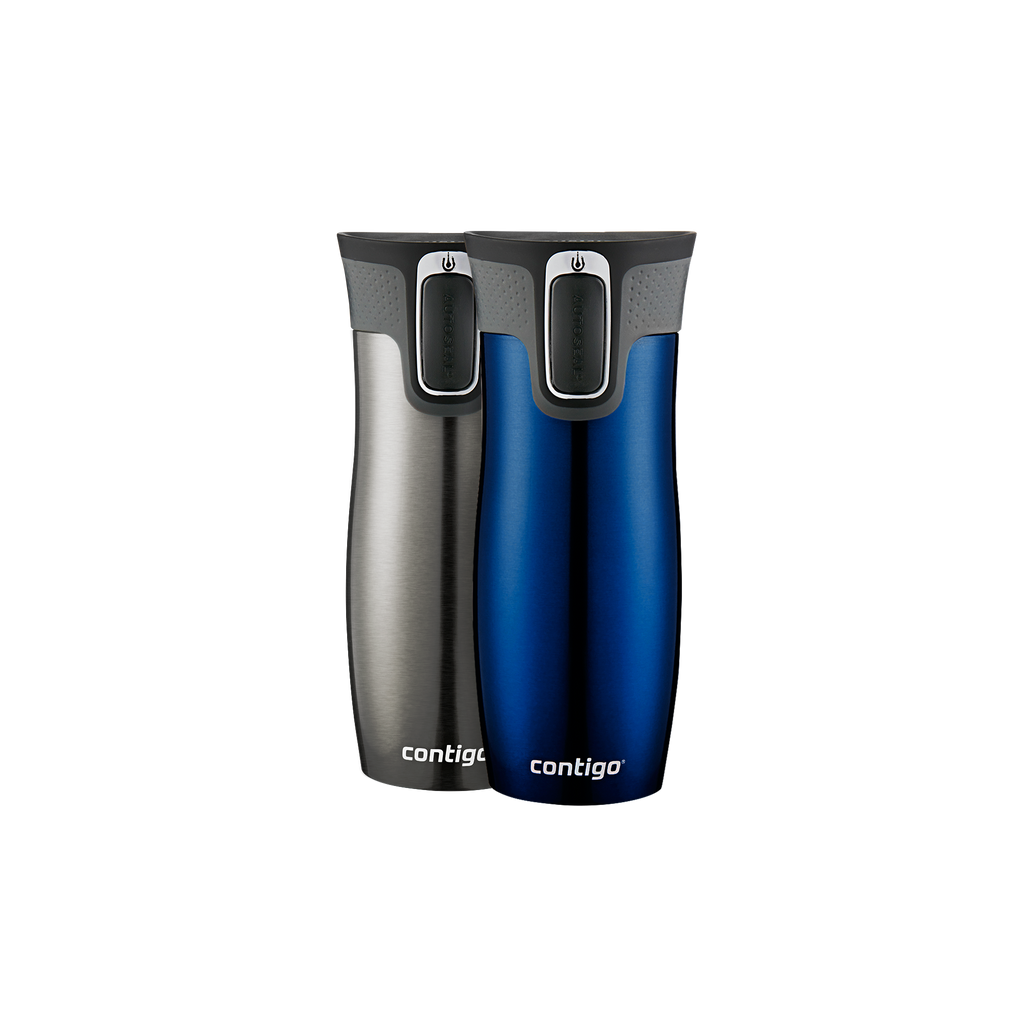 Contigo® West Loop 2.0 Stainless Steel Travel Mug with AUTOSEAL® Lid | 16oz | 2-Pack | Monaco & Stainless Steel | Cup Holder