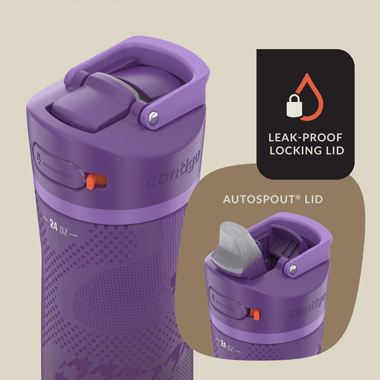 Contigo® x Ally Love Ashland Chill 2.0 Stainless Steel Water Bottle with AUTOSPOUT® Lid | 24oz | Violet | Cup Holder
