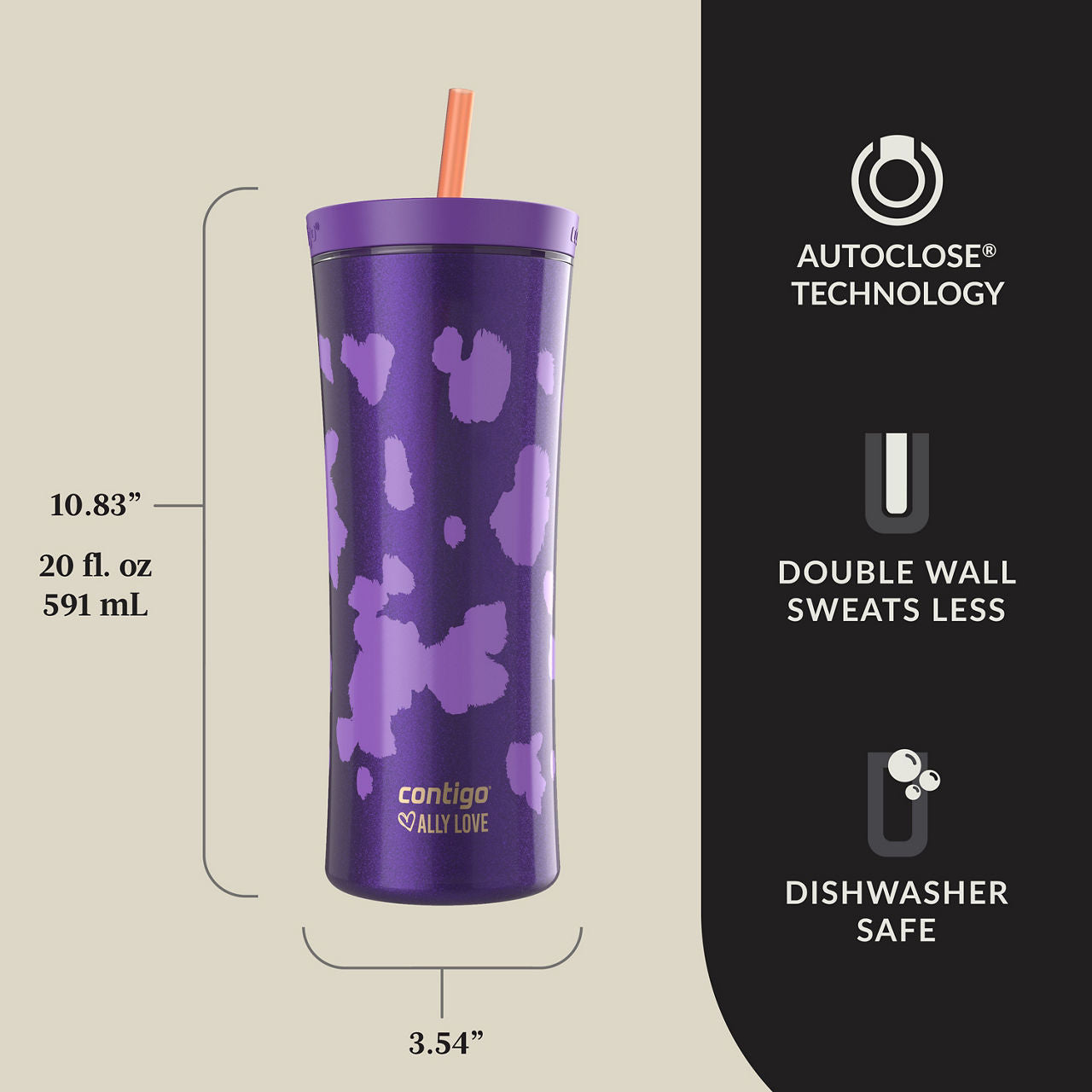Contigo® x Ally Love Streeterville AUTOCLOSE® Shake & Go® Tumbler | 20oz | Violet
