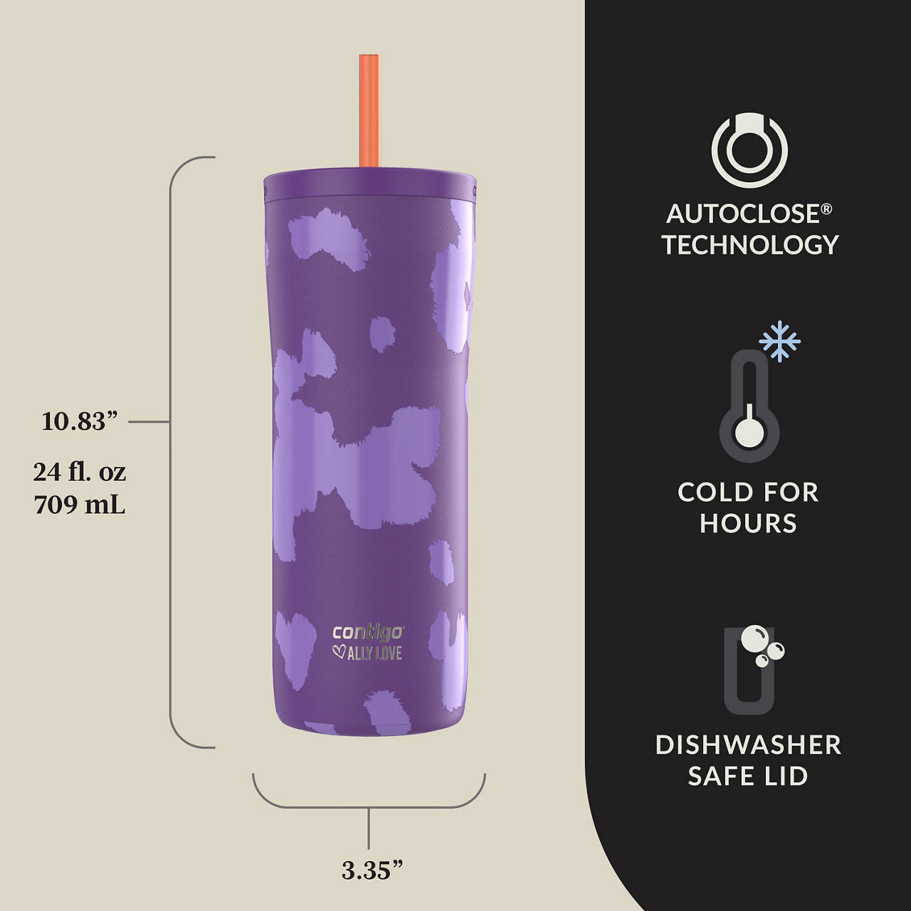 Contigo® x Ally Love Streeterville 2.0 Stainless Steel Tumbler with Straw | 24oz | Violet