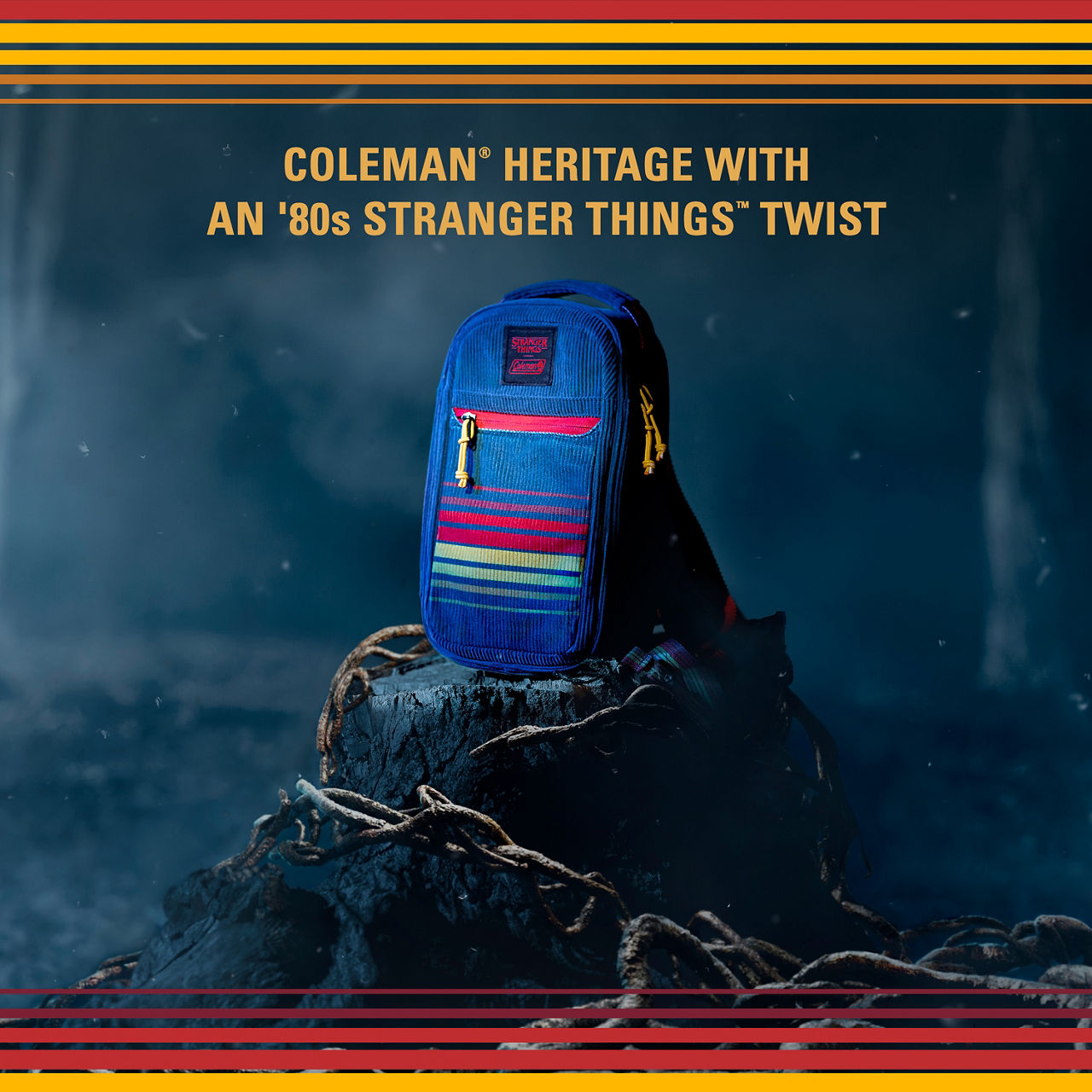 Coleman Stranger Things 6-Can Convertible Soft-Sided Cross-Body Sling Cooler | Navy Stripe