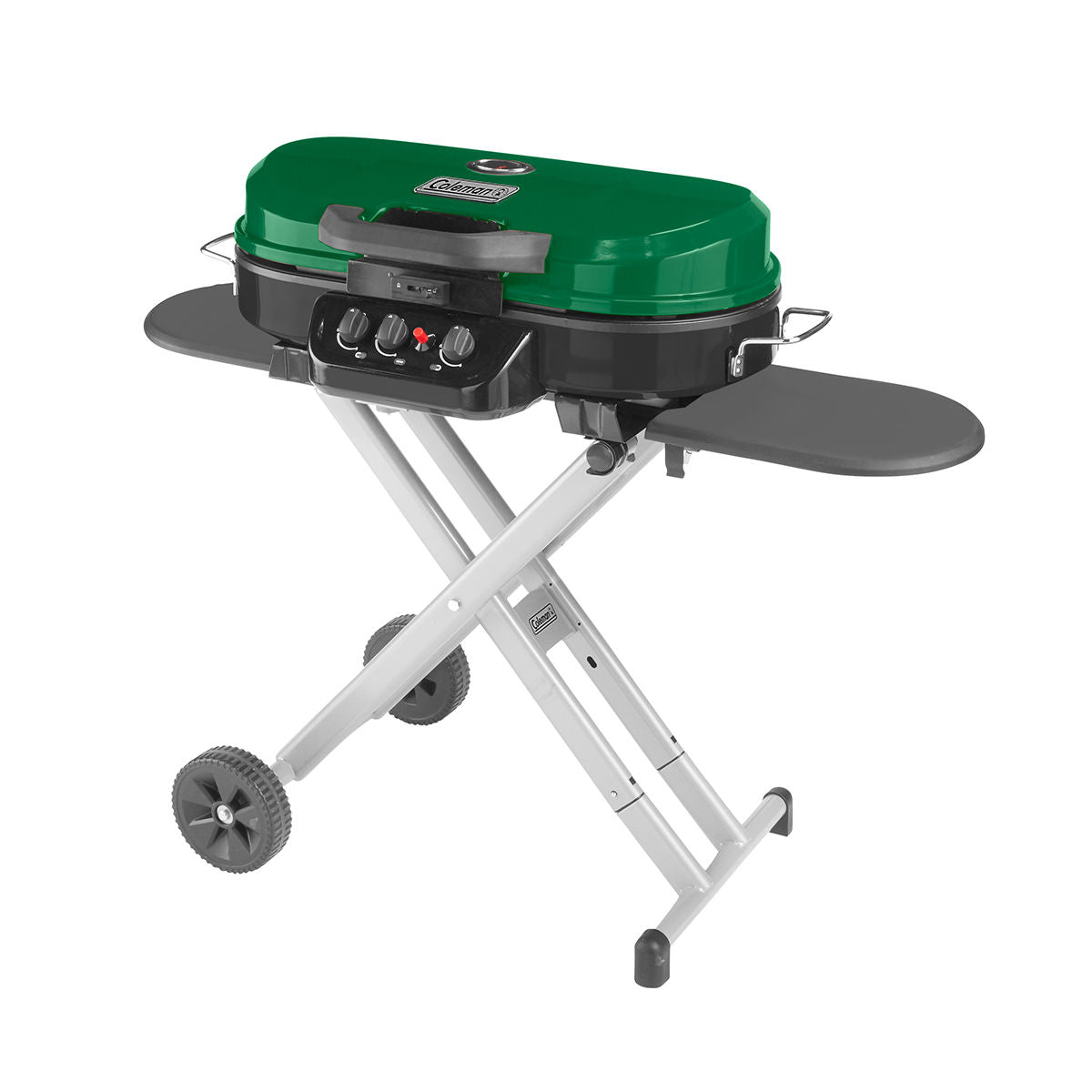 Coleman RoadTrip® 285 Portable Stand-Up Propane Grill | Deep Green | 20,000 BTUs | 3 Independently Adjustable Burners | Push-Button Ignition