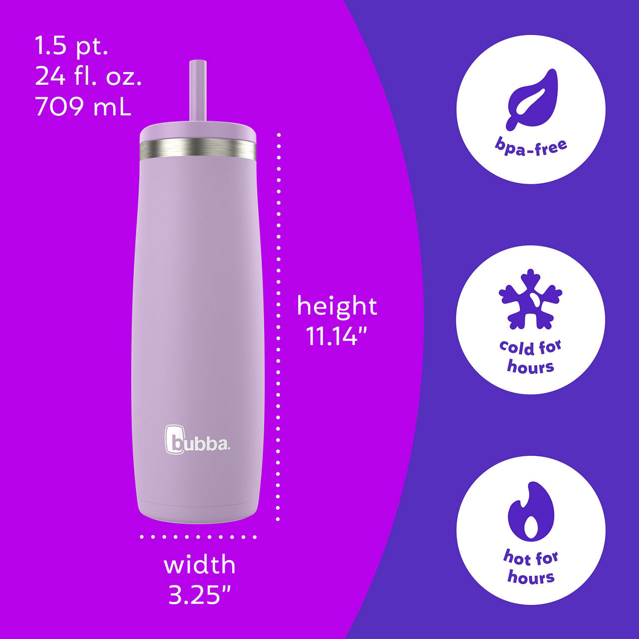 bubba Radiant Stainless Steel Tumbler With Straw | 24oz | Lilac Dream