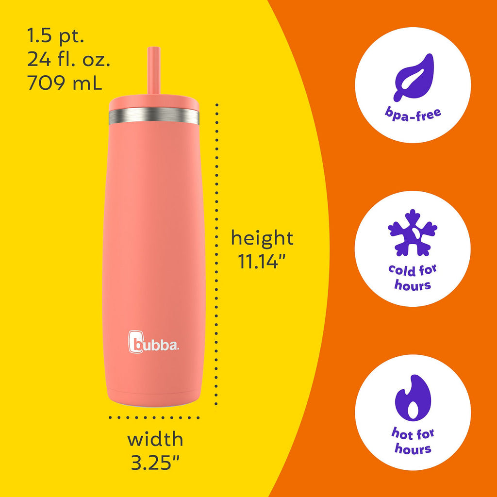 bubba Radiant Stainless Steel Tumbler With Straw | 24oz | Coral