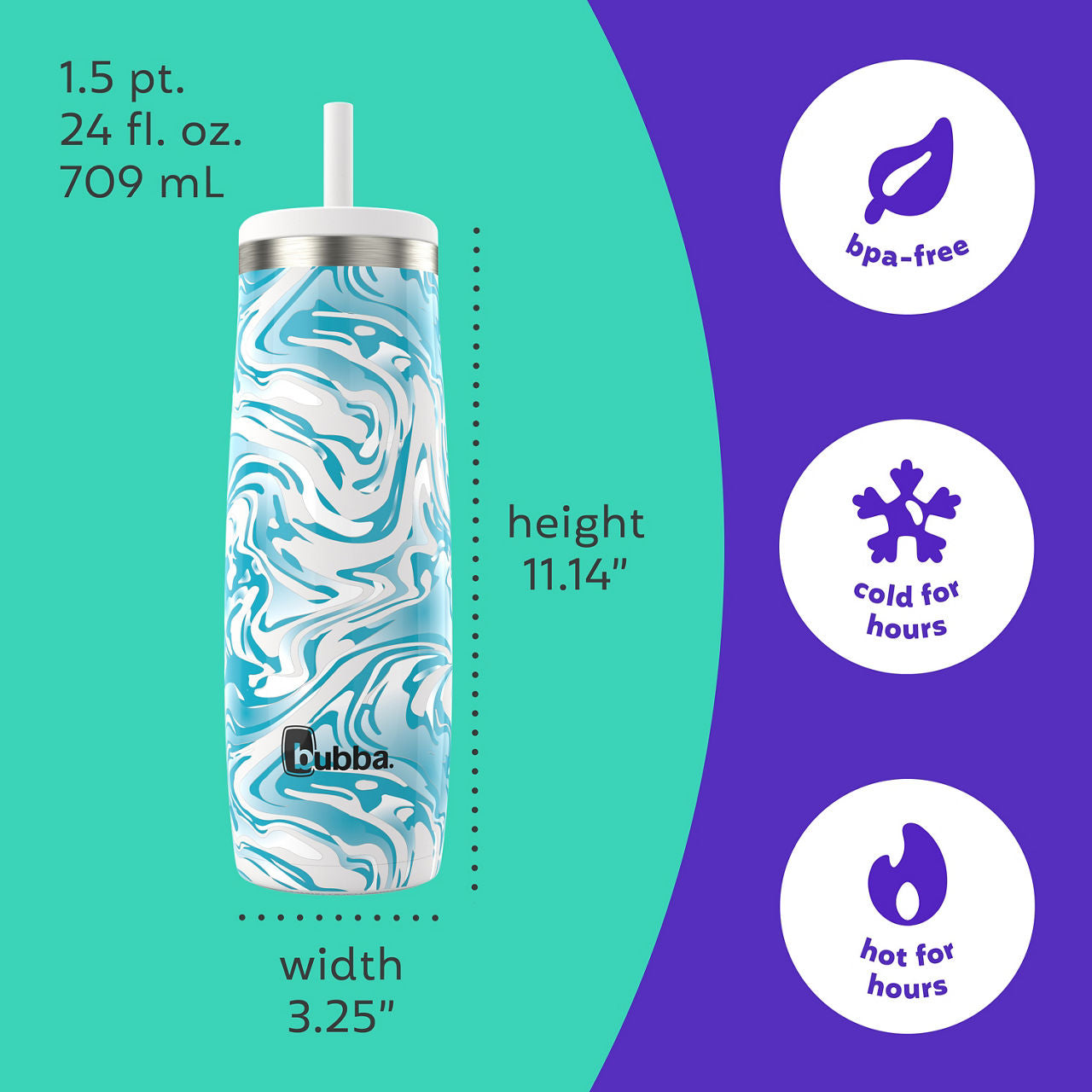 bubba Radiant Stainless Steel Tumbler With Straw | 24oz | Scuba