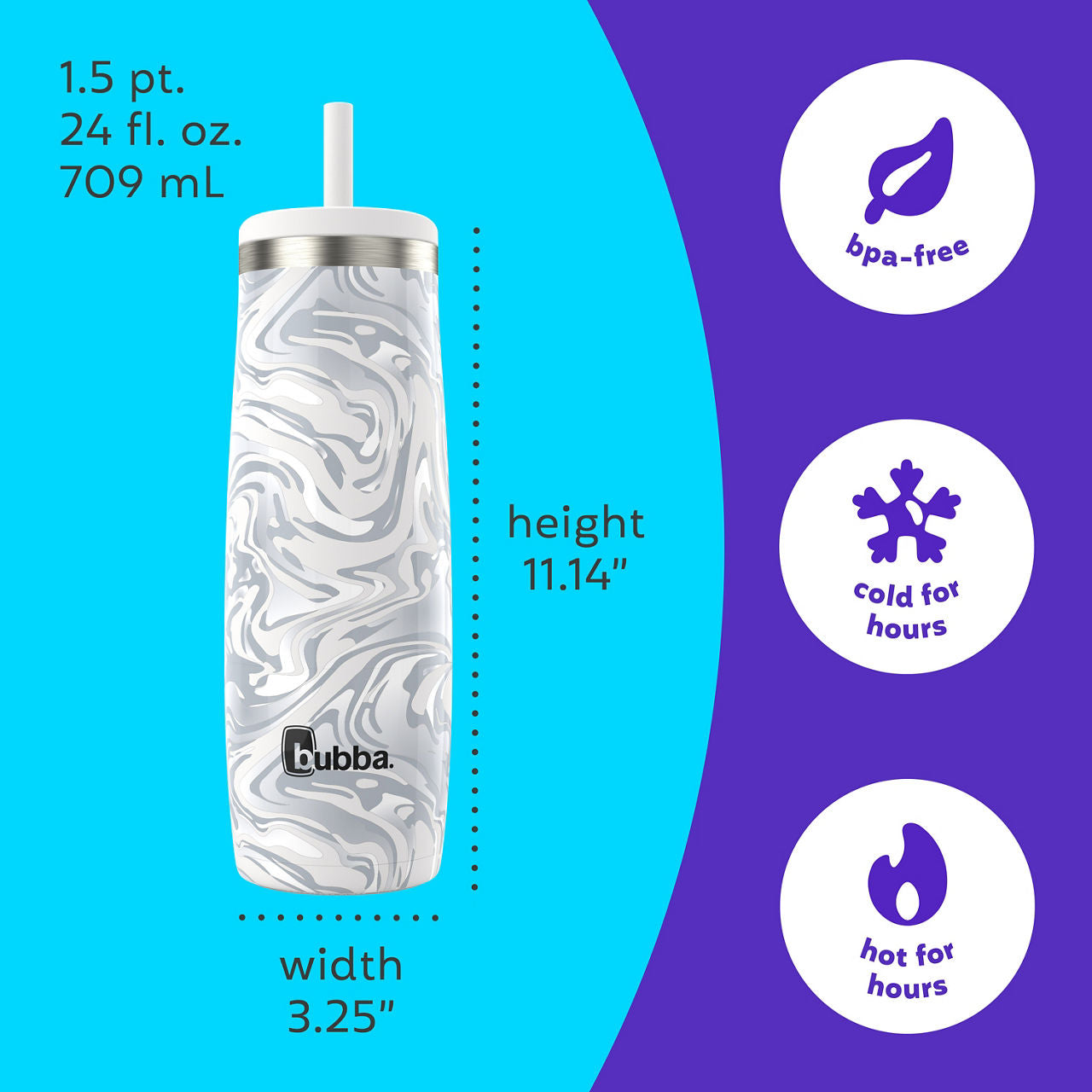 bubba Radiant Stainless Steel Tumbler With Straw | 24oz | Light Stone Marble