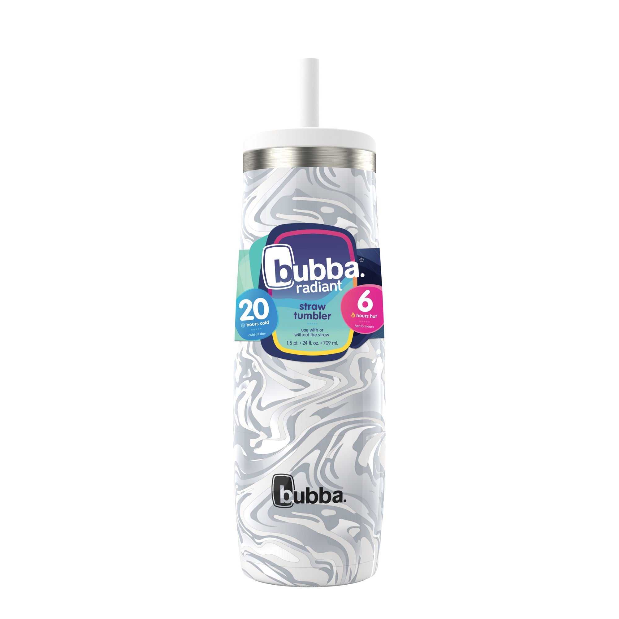 bubba Radiant Stainless Steel Tumbler With Straw | 24oz | Light Stone Marble