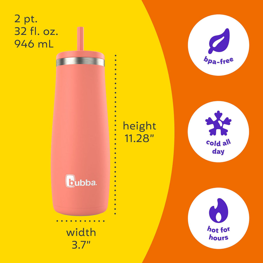 bubba Radiant Stainless Steel Tumbler With Straw | 32oz | Coral
