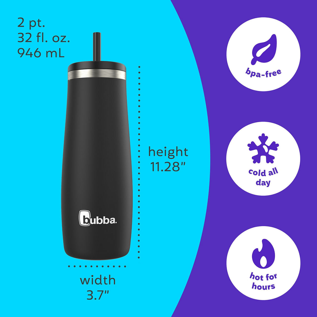 bubba Radiant Stainless Steel Tumbler With Straw | 32oz | Licorice