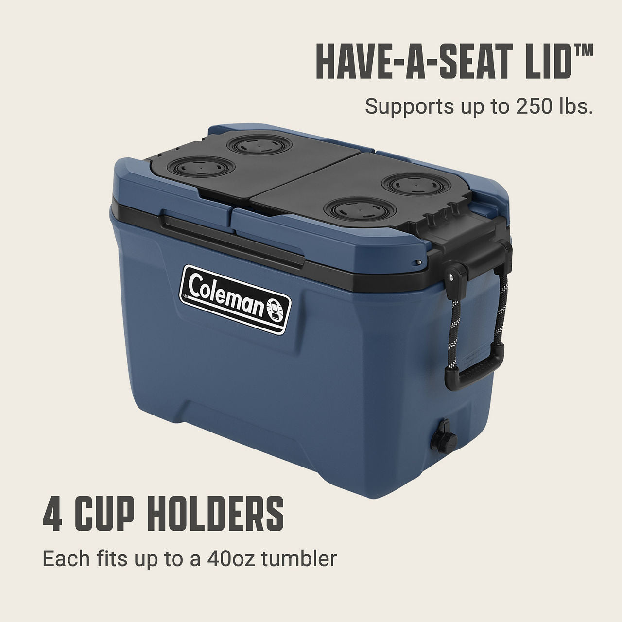 Coleman Flex 'N Go™ 52-Quart Cooler | Sapphire | Cup Holder | Supports Up To 250 lbs