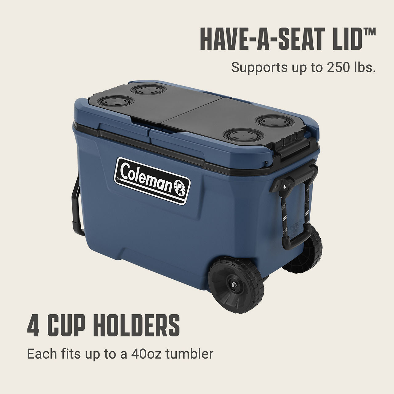 Coleman Flex 'N Go™ 62-Quart Wheeled Cooler | Sapphire | Cup Holder | Supports Up To 250 lbs