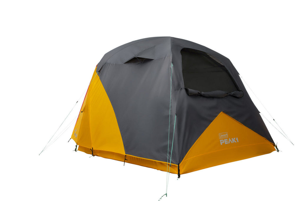 Coleman PEAK1™ 6-Person Dome Tent? | Trail Weight 12 lbs. 10.9 oz.??; Packed Weight 15 lbs. 8.7 oz.; LWH 120” x 100” x 72”?? | Marigold & Dark Stone