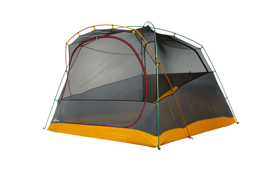 Coleman PEAK1™ 6-Person Dome Tent? | Trail Weight 12 lbs. 10.9 oz.??; Packed Weight 15 lbs. 8.7 oz.; LWH 120” x 100” x 72”?? | Marigold & Dark Stone