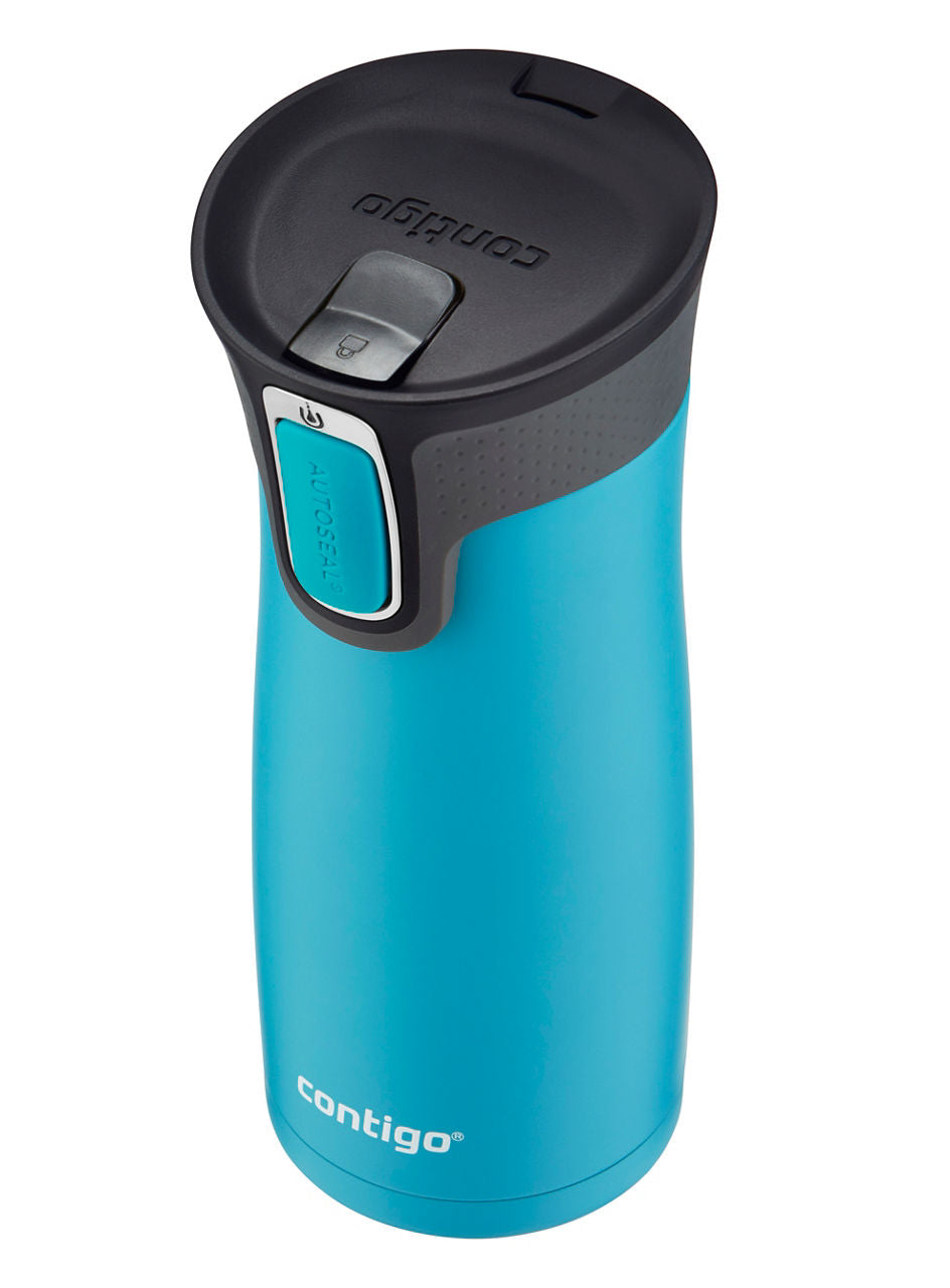 Contigo® West Loop Stainless Steel Travel Mug with AUTOSEAL®Lid | 16oz | 2-Pack | Black & Scuba | Cup Holder