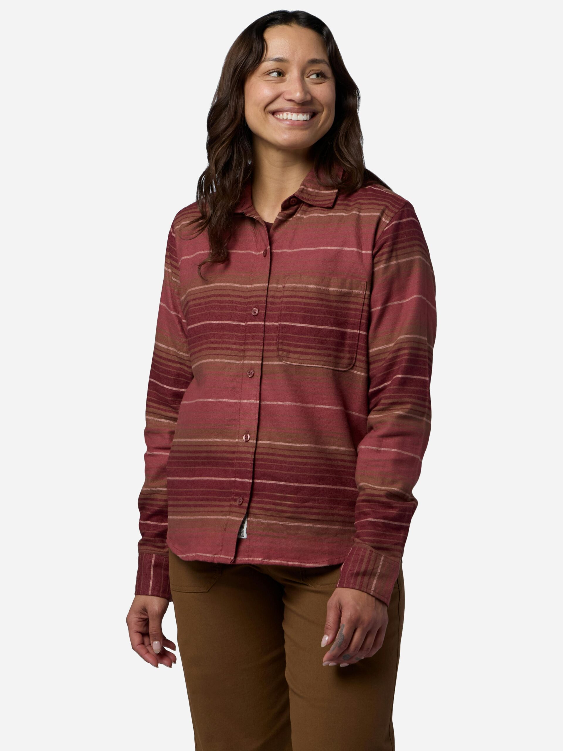 Marmot Women's Rush Creek Lightweight Flannel Long-Sleeve Shirt in Praline Stripe | Cotton - Image 2